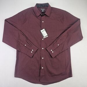 Van Heusen Men's Medium Wrinkle Free LS Texture Dress Shirt Burgundy Regular Fit